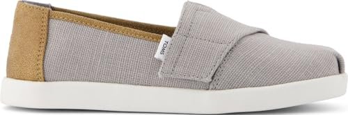 TOMS Chłopięcy Alpargata Classic Slip-On Espadryle, Mżawka szare dziedzictwo płótno PU wykończenie, 3 UK