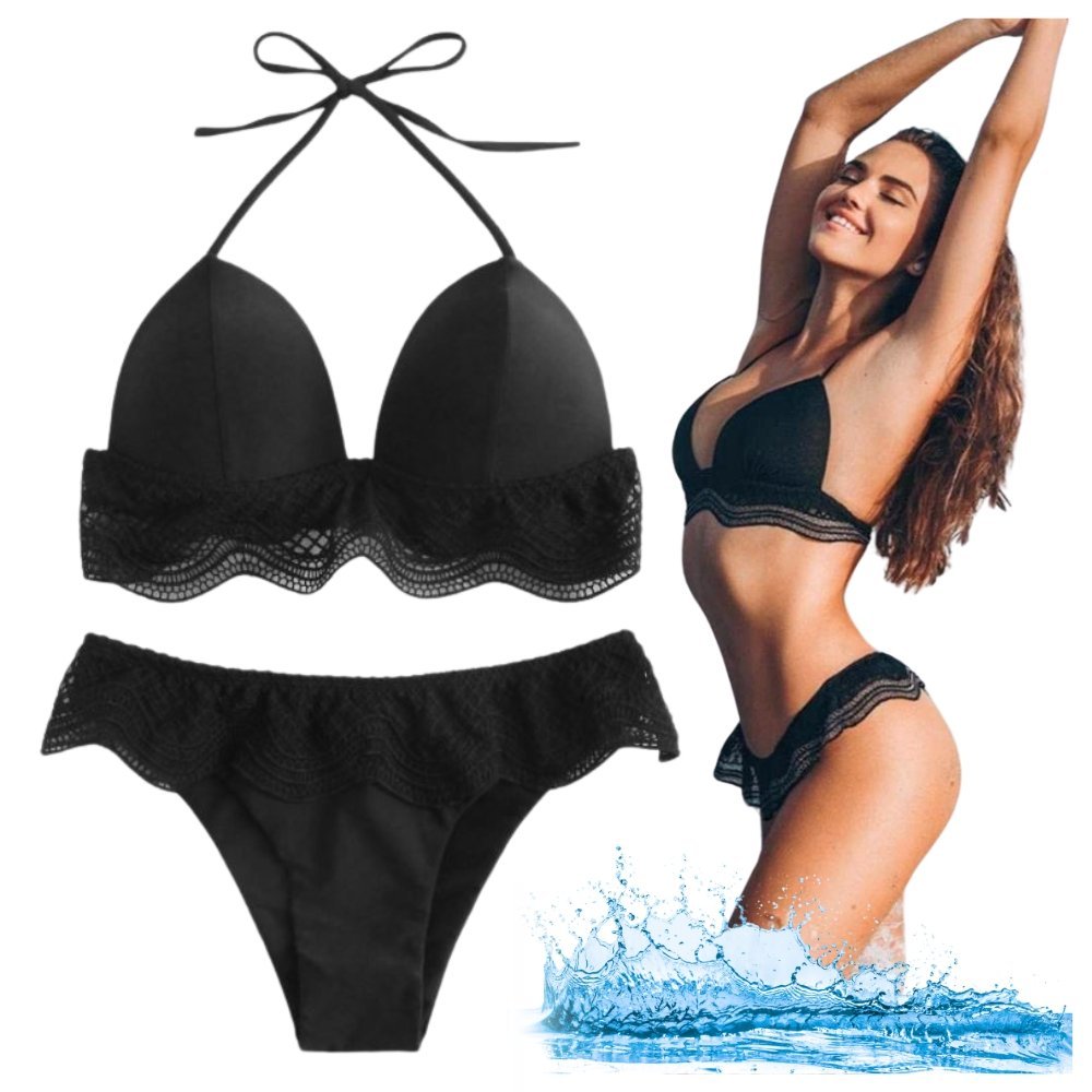 Strój Kąpielowy Kostium Bikini Koronka Push Up Wiązany Na Basen Plażę Lato