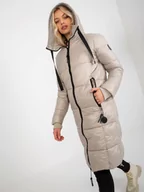 Płaszcze damskie - Płaszcz zimowa jasny beżowy casual kurtka puchowa pikowana rękaw długi długość długa podszewka pikowanie troczki kieszenie - miniaturka - grafika 1