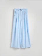 Spodnie damskie - Reserved - Wiskozowe spodnie z paskiem - jasnoniebieski - miniaturka - grafika 1