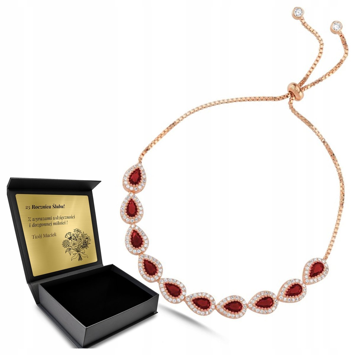 Bransoletka Srebrna Rubin Łza Biżuteria Dla Kobiety Piękna Grawer