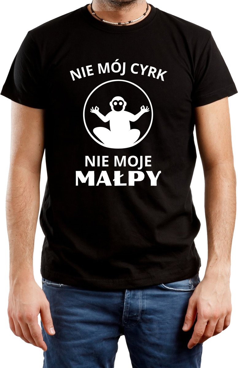T-Shirt Męski Małpa Cyrk Prezent Śmieszna Koszulka Czarna R-Xl A402