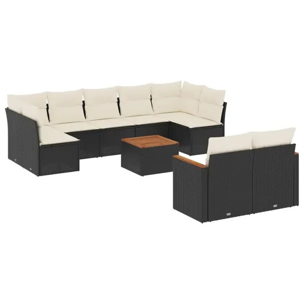 Zestaw wypoczynkowy rattan PE, czarny, 62x62x69 cm, kremowe poduszki