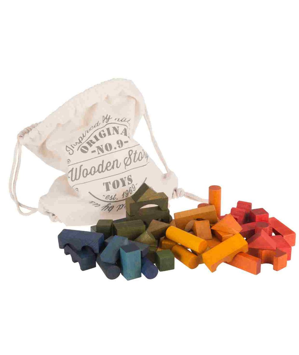 WOODEN STORY Drewniane Klocki w Worku – Kolorowe 100 elementów