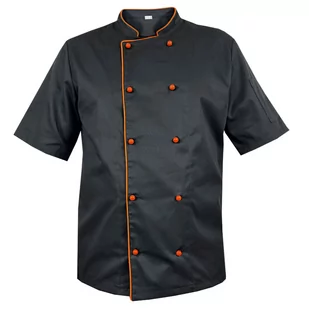 Bluza kucharska czarna z pomarańczową lamówką, rękaw krótki M - Fartuchy i rękawice kuchenne - miniaturka - grafika 1