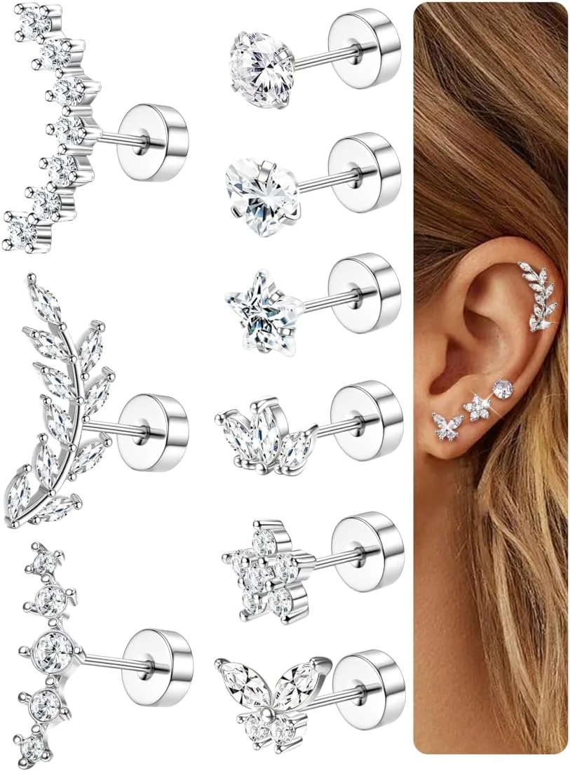 Zestaw 9 szt. kolczyków do chrząstki helix tragus ze stali chirurgicznej