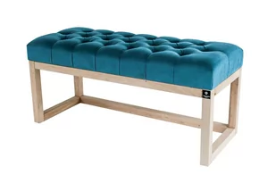 Ławka na buty LPP-2 60cm EMRAWOOD drewno lite kolor naturalny siedzisko pikowane kolor turkus - Ławki do przedpokoju - miniaturka - grafika 1