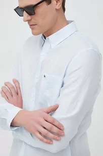 Lacoste koszula lniana kolor niebieski regular z kołnierzykiem button-down - Koszule męskie - miniaturka - grafika 1