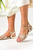 Sandały damskie - Złote sandały błyszczące damskie na niskim ozdobnym obcasie Casu U24X8-G - miniaturka - grafika 1