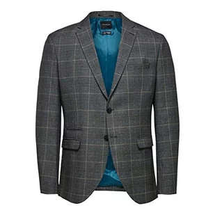 SELECTED HOMME Męska marynarka SLHSLIM-MYLOLOGAN GRY BRW CHK BLZ B NOOS, Grey Checks:brown, 44 - Marynarki męskie - miniaturka - grafika 1