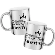Kubki - Kubek Z Nadrukiem JEJ WYSOKOŚĆ EMERYTKA IMIĘ Srebrny Metaliczny Kreator - miniaturka - grafika 1
