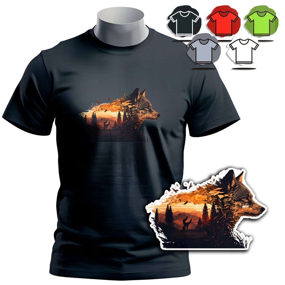 KOSZULKA T-SHIRT MĘSKI WZORY DO WYBORU - WILK WOLF ALFA ZWIERZE KŁY - 3XL