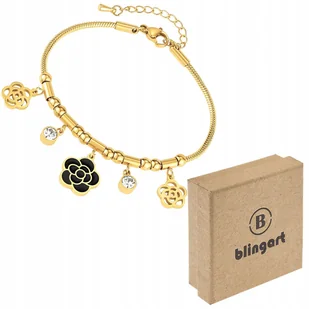 BLINGART Bransoletka damska pozłacana RÓŻE cyrkonie LINKA STAL 316L prezent - Bransoletki - miniaturka - grafika 1