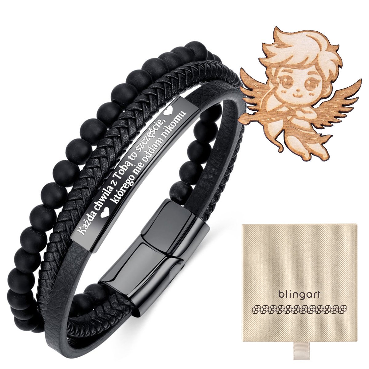 Bransoletka z GRAWEREM SKÓRZANA męska potrójna KOR