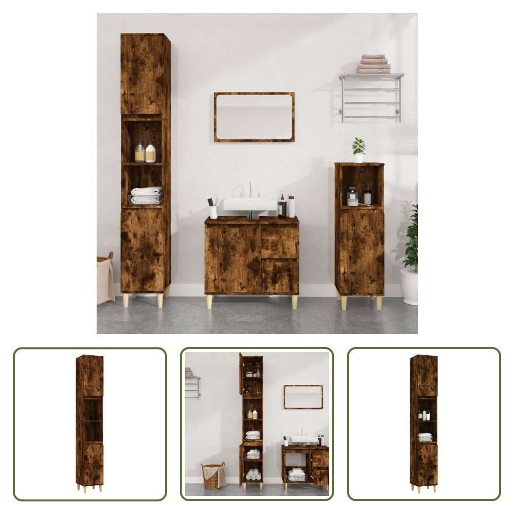 The Living Store Szafka łazienkowa dąb wędzony 30x30x190 cm materiał drewnopochodny