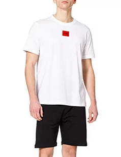 HUGO Męski t-shirt Diragolino212 Regular-Fit z bawełny z czerwoną etykietą z logo, White100, XXL - Koszulki męskie - miniaturka - grafika 1