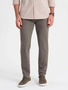 Spodnie męskie - Klasyczne spodnie męskie chino z delikatną teksturą - ciemnobeżowe V1 OM-PACP-0188 - grafika 1