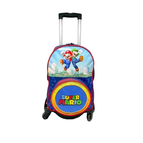 ToyBags Plecak szkolny Super Mario - Podwójna komora z możliwością dostosowania + CZARNA OCHRONNA BOCZNA BOCZNA I STOPER PRZÓD PRZECIWUŚNIENIA 4 kółka obrotowe - 45 x 32 x 20 cm, Biały, M, Casual