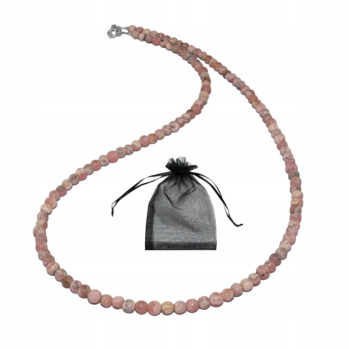 Naszyjnik Naturalny Rodochrozyt gładkie kulki 4mm Srebrne Zap. dł 43cm, bez marki, AG00000384