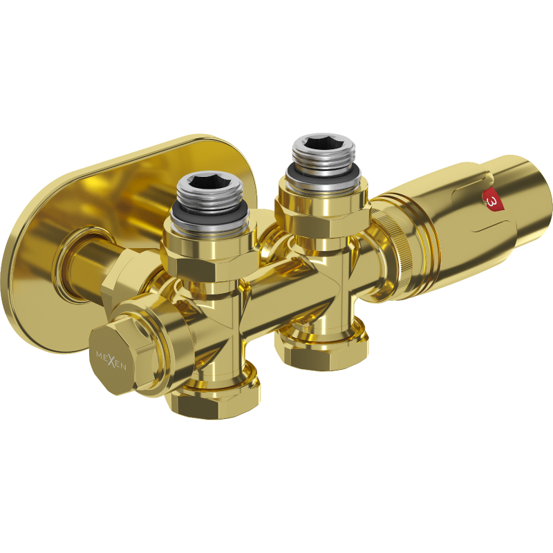 Mexen G00 zestaw termostatyczny kątowy/prosty z maskownicą R, Duplex, DN50, złoty - W908-900-905-50