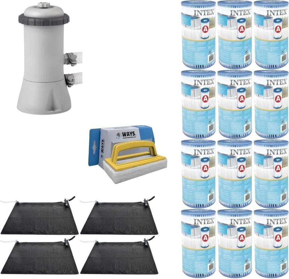 WAYS - Pielęgnacja basenu - 4x podgrzewacz basenu i pompa filtrująca 2271 l/u oraz 12 filtrów typu A i szczotka do szorowania WAYS