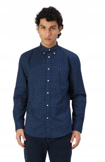 TOMMY HILFIGER KOSZULA ELEGANCKA BAWEŁNIANA GRANATOWA W GROSZKI XXL KWA