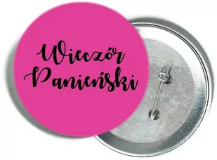 Przypinka różowa z czarnym napisem na Wieczór Panieński - Wieczór panieński i kawalerski - miniaturka - grafika 1