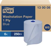 Ręczniki papierowe - Aftørringspapir Tork Basic W6 1-lags blå 6rul/kar 130008 - miniaturka - grafika 1