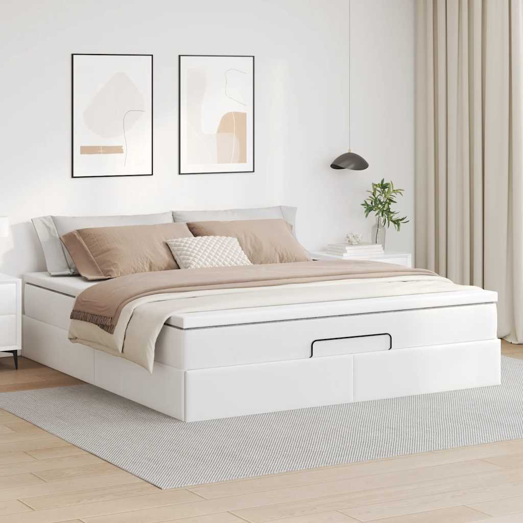 vidaXL Łóżko otomana z materacem białe 160x200 cm imitacja skóry