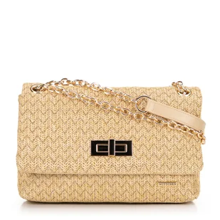 Damska crossbody z plecionki na łańcuszku beżowo - złota - Torebki damskie - miniaturka - grafika 1