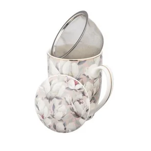 Kubek porcelanowy Magnolia z pokrywką i zaparzaczem 350 ml w kwiaty różowy - Kubki - miniaturka - grafika 1
