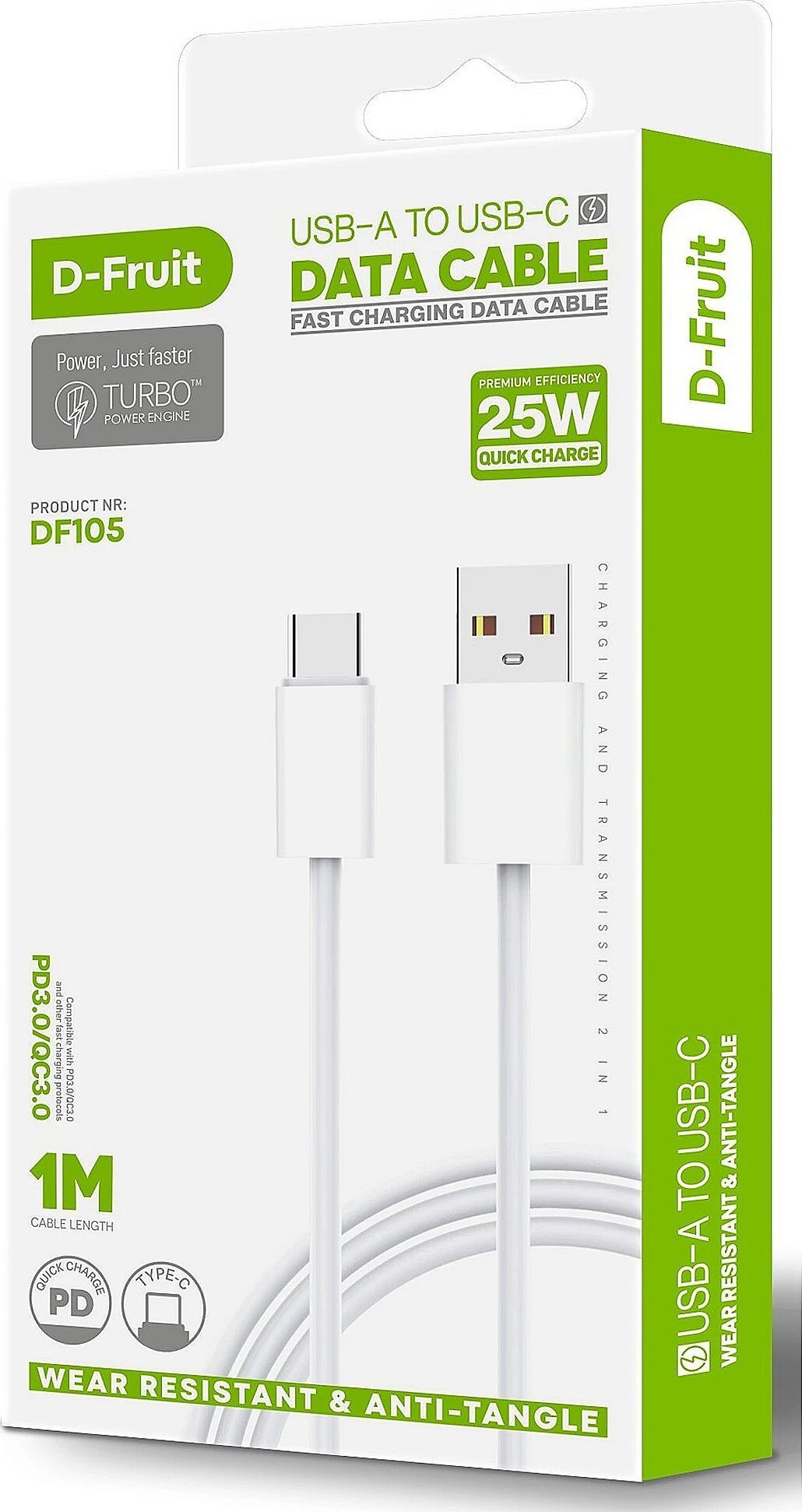 D-Fruit cable USB-A - USB-C 1m, white (DF105)