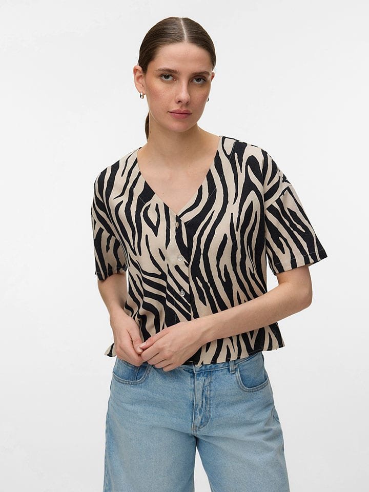 Vero Moda Koszulka w kolorze beżowo-czarnym