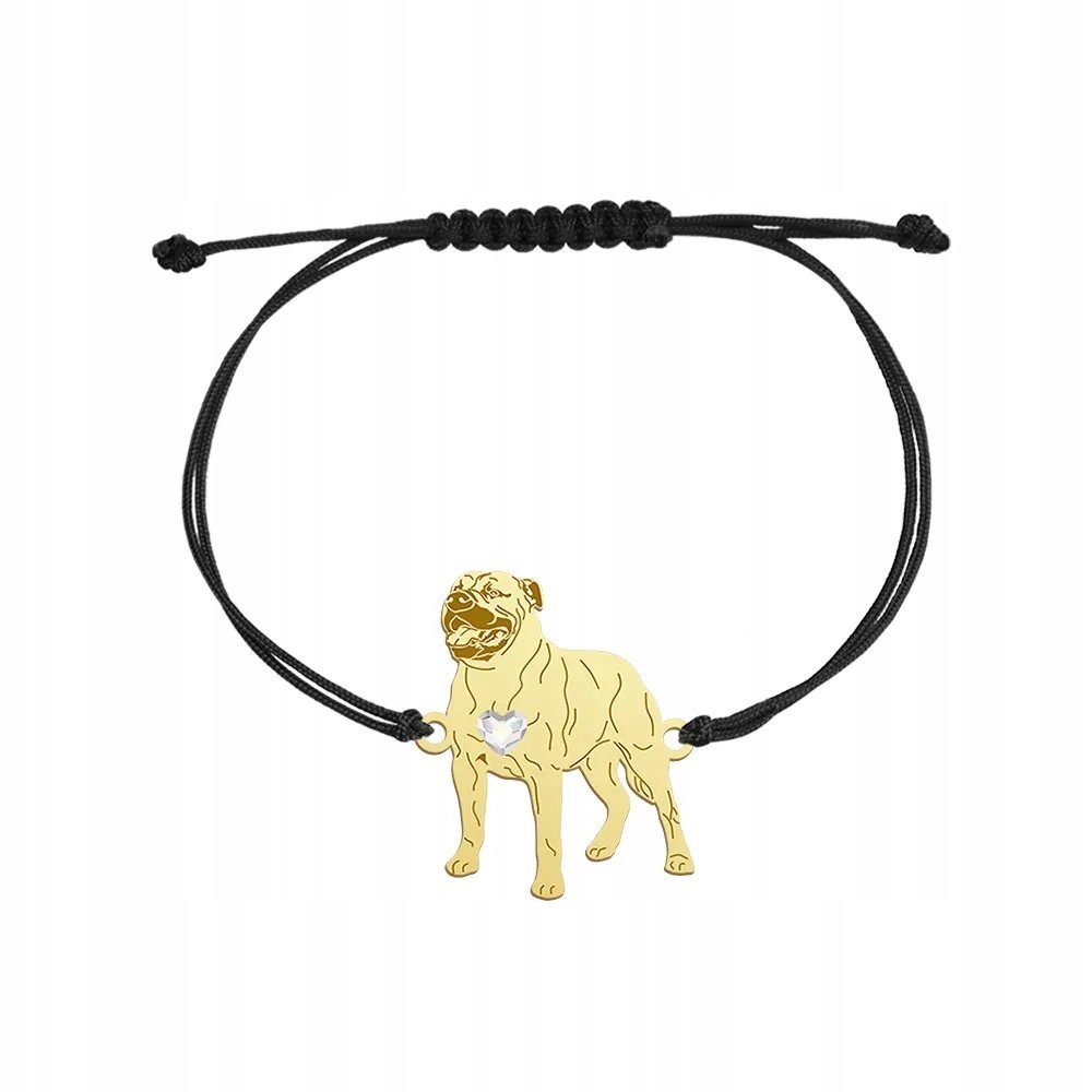 Bransoletka Złota z psem Ca de Bou - Dog z Majorki 925 sznurek 925 GRAWER