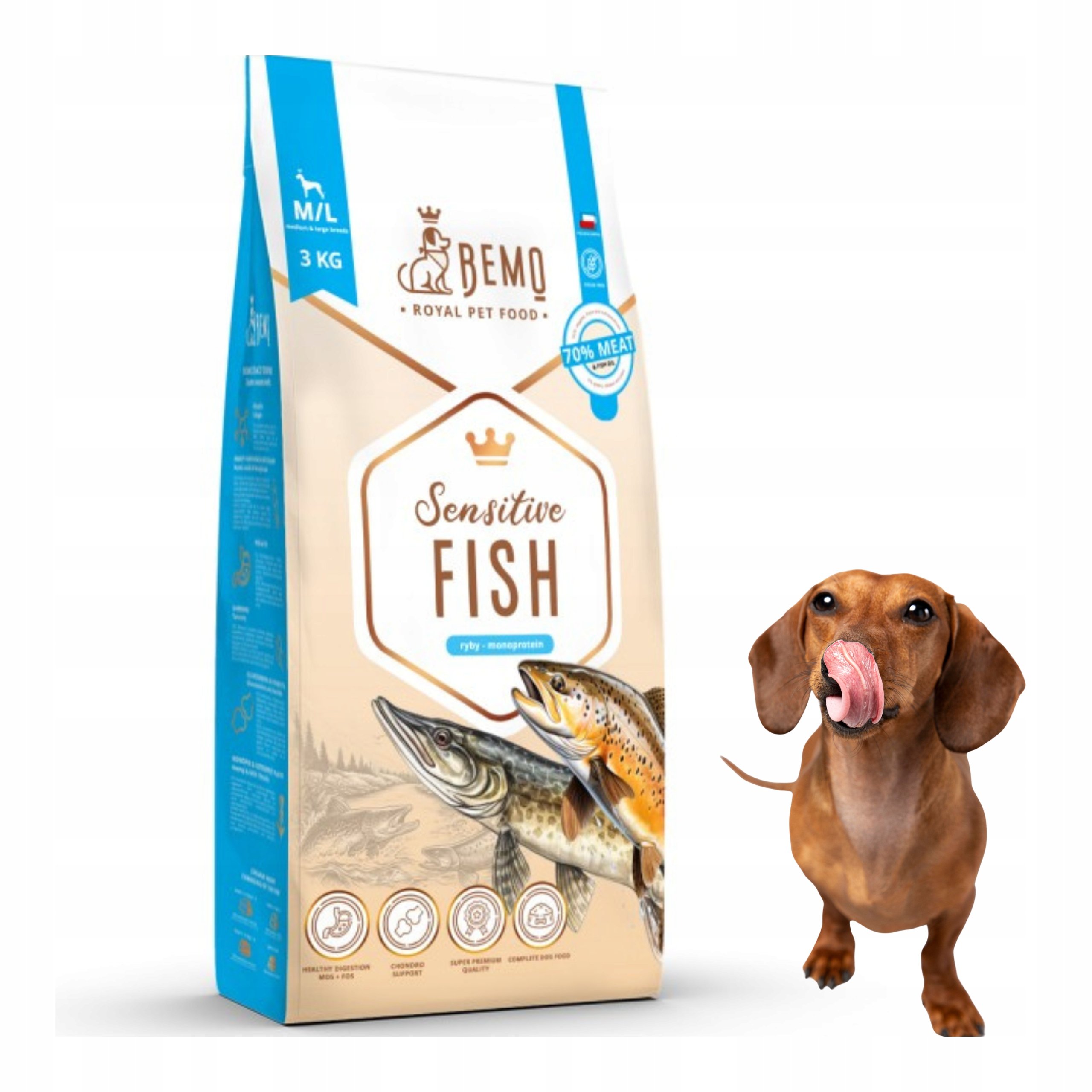 Karma dla psa sucha Bemo Sensitive Fish 3 kg Dużych Średnich Psów Z Rybą