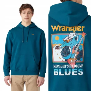 Wrangler LOGO HOODIE Deep Teal ZIELONA BLUZA Z KAPTUREM KANGURKA NADRUK M - Bluzy męskie - miniaturka - grafika 1