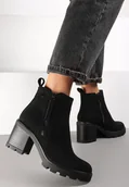 Botki damskie - Czarne Botki na Słupku Boho z Suwakiem Kodra - miniaturka - grafika 1
