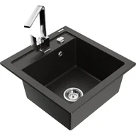 Zlewozmywaki z baterią - Mexen Vito zlewozmywak granitowy 1-komorowy z baterią kuchenną Rita, czarny/złoty metalik - miniaturka - grafika 1