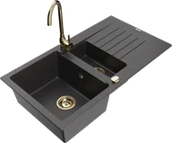 Zlewozmywaki z baterią - Mexen Matias zlewozmywak granitowy 1,5-komorowy z ociekaczem i baterią kuchenną Telma, czarny nakrapiany - 6502-76-670200-50 - miniaturka - grafika 1