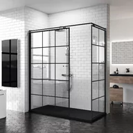 Kabiny prysznicowe - Novellini Kuadra H Squares Kabina prysznicowa walk-in 117-120x200 cm szkło przezroczyste kwadraty, profile czarne matowe KUADH120-81H - miniaturka - grafika 1