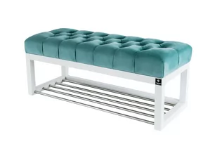 Ławka na buty 145cm EMRAWOOD drewno lite kolor biały siedzisko pikowane kolor miętowy - Ławki do przedpokoju Ławka na buty 145cm EMRAWOOD drewno lite kolor biały siedzisko pikowane kolor miętowy - Ławki do przedpokoju - miniaturka - grafika 1
