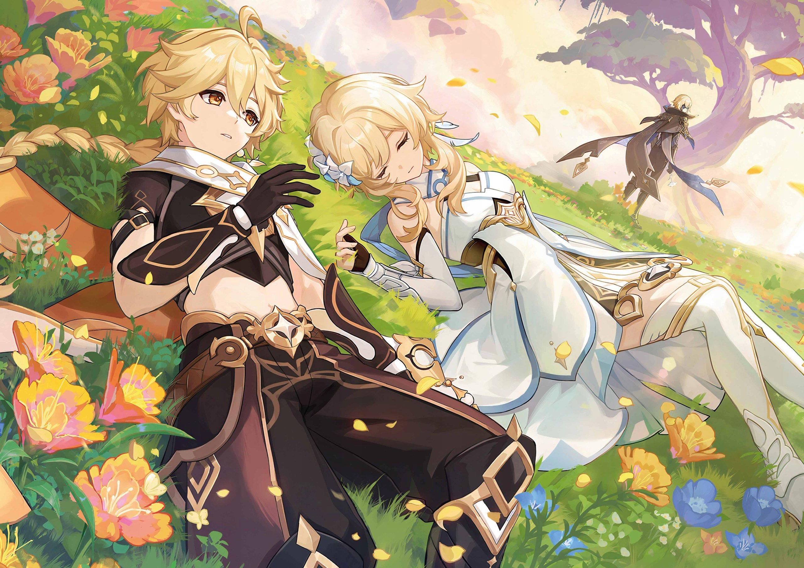 Plakat A3 Genshin Impact Anime Gra Aether Lumine Traveler