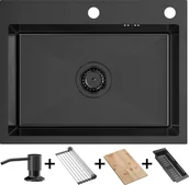 Zlewozmywaki - Zlew QUADRON LUKE 110 WORKSTATION czarna stal szczotkowana (BLACK INOX) + dozownik + akcesoria (ZH5845PVDBLM) - miniaturka - grafika 1