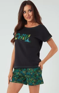 Piżama damska na krótki rękaw i krótkie spodenki Chill, Kolor czarno-zielony, Rozmiar XS, Italian Fashion - Intymna - Piżamy damskie - miniaturka - grafika 1
