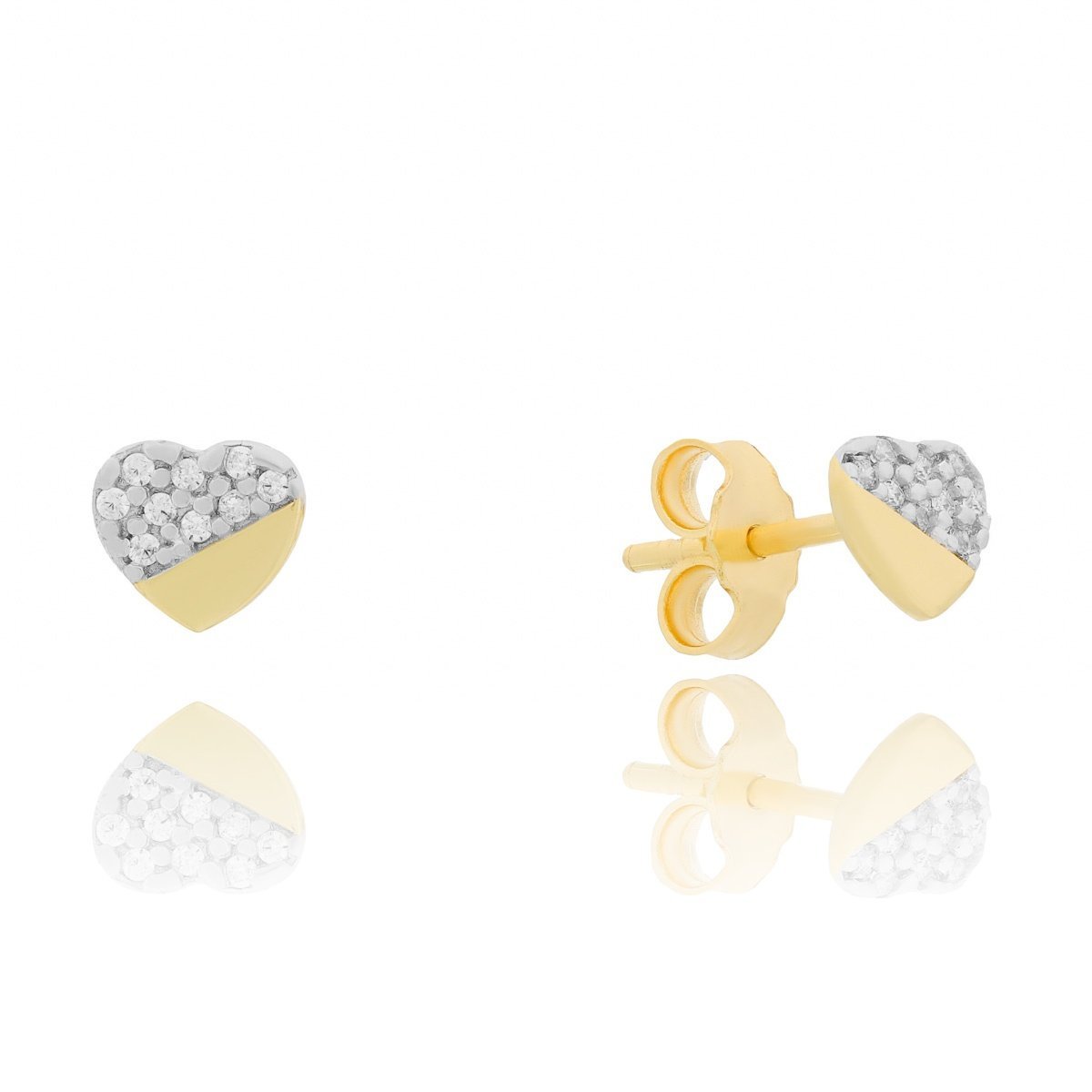 Złote kolczyki sztyfty serce z cyrkoniami pr. 585
