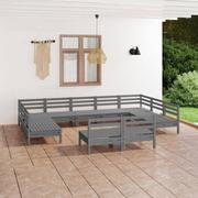 Meble ogrodowe - vidaXL 11-cz. zestaw wypoczynkowy do ogrodu, szary, drewno sosnowe - miniaturka - grafika 1
