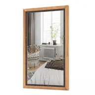 Lustra - COSTWAY prostokątne lustro z drewnianą ramą, 55 x 90 cm, rustykalne lustro ścienne, nietłukące lustro wiszące,Replika acyjne drewniane lustro z haczykiem, brązowe - miniaturka - grafika 1