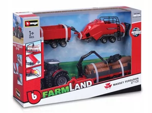 METALOWY CZERWONY TRAKTOR + 3 PRZYCZEPY ROLNICZE - Samochody i pojazdy dla dzieci - miniaturka - grafika 1