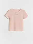 Koszulki dla dziewczynek - Reserved - T-shirt z kokardką - pastelowy róż - miniaturka - grafika 1