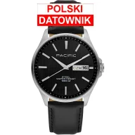 Zegarki męskie - Pacific SMA-1075D-02 czarny męski zegarek z polskim datownikiem i wodoszczelnością 100M - miniaturka - grafika 1